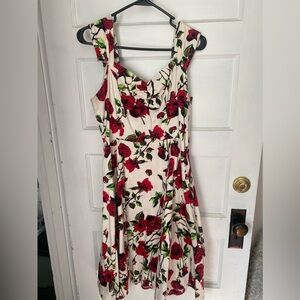 Retro Rose Print Midi Dress